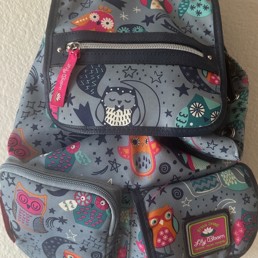 Lily Bloom Kids Backpack with Owl Design - Gray and Multicolor